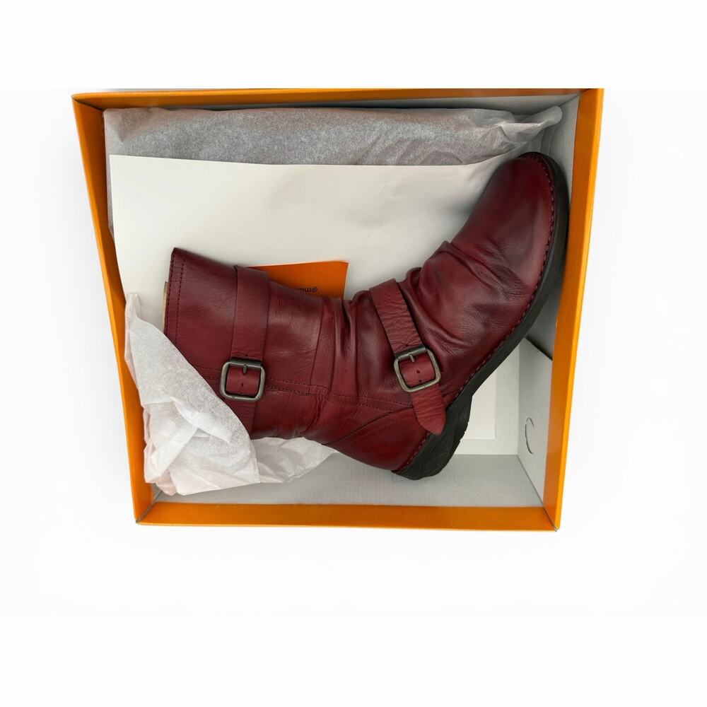 Miz Mooz Pasha Bordeaux Leather Buckled Mid Boots Women’s 8.5 NIB - Picture 5 of 7